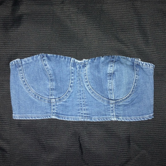 FASHION NOVA Crop TubeTop Bralet Blue Denim Jean - Picture 3 of 11
